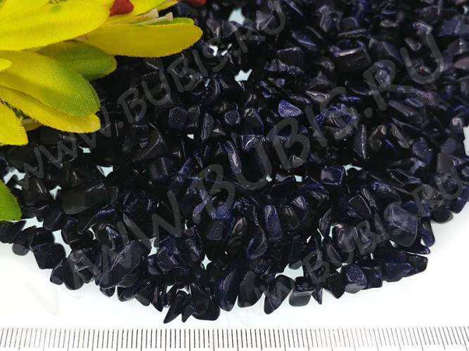 Крошка (галтовка) каменная 197 4-9мм Авантюрин т.синий имит. (камни) (нить 40-42см)