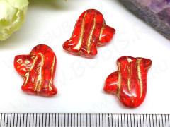Бусина Кошка 3D 17*14*6мм красная с золотистым рисунком (Чешское стекло)
