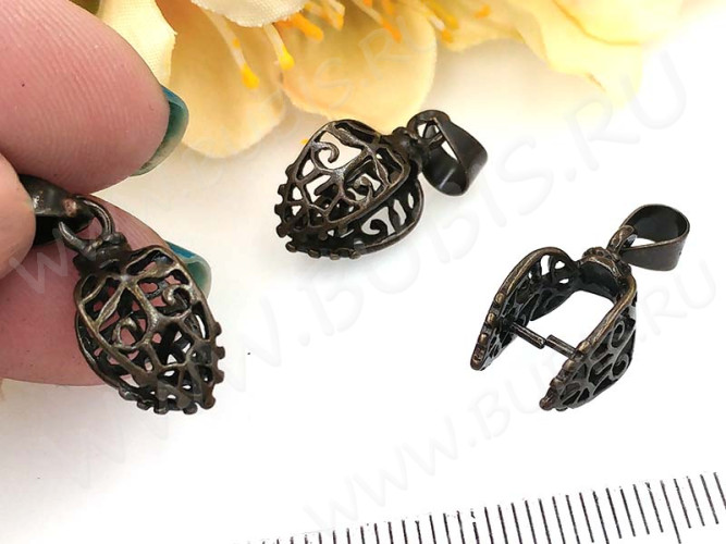 Держатель кулона 024 Листик ажурный 24*10*8,5мм античная бронза (LUX Китай) (Brass)