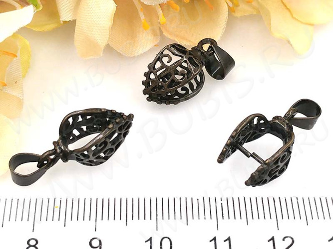 Держатель кулона 024 Листик ажурный 24*10*8,5мм античная бронза (LUX Китай) (Brass)