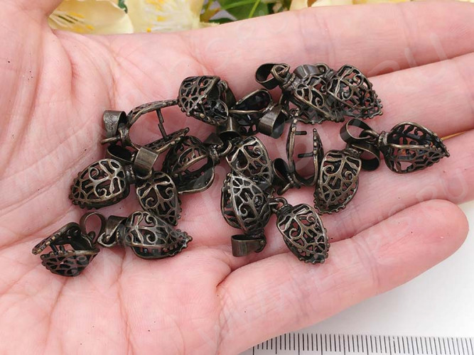 Держатель кулона 024 Листик ажурный 24*10*8,5мм античная бронза (LUX Китай) (Brass)