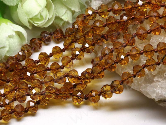 (ОПТ) Бусина Абакус кристалл гранёный 8*8*5,5мм св.коричневый прозрачный (имитация Сваровски) (НИТЬ)