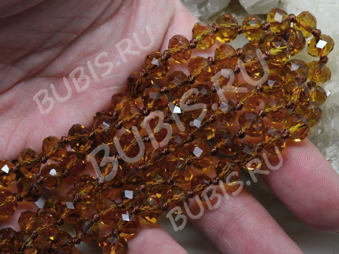 (ОПТ) Бусина Абакус кристалл гранёный 8*8*5,5мм св.коричневый прозрачный (имитация Сваровски) (НИТЬ)