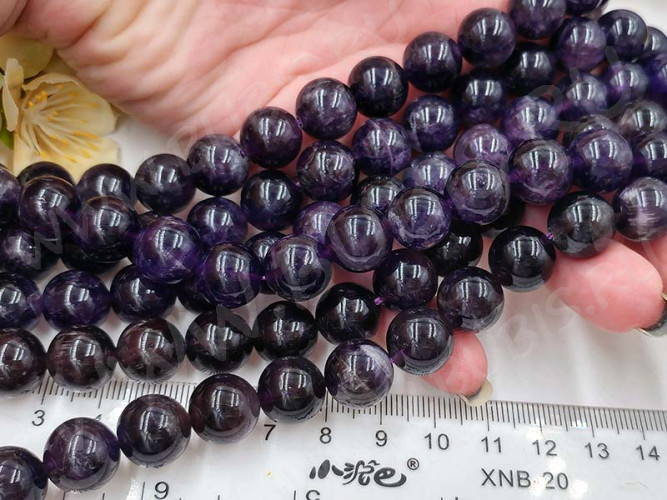 (ОПТ) Бусина округлая 12мм Аметист натуральный (камни) (НИТЬ)