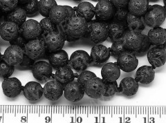 (ОПТ) Бусина округлая 8мм Лава вулканическая чёрная (камни) (НИТЬ)