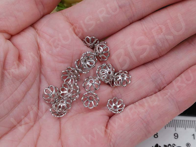 255 Шапочка чашечка 8*8*3мм цвет платины (Milano LUX) (Brass с родированием) (2ШТ)