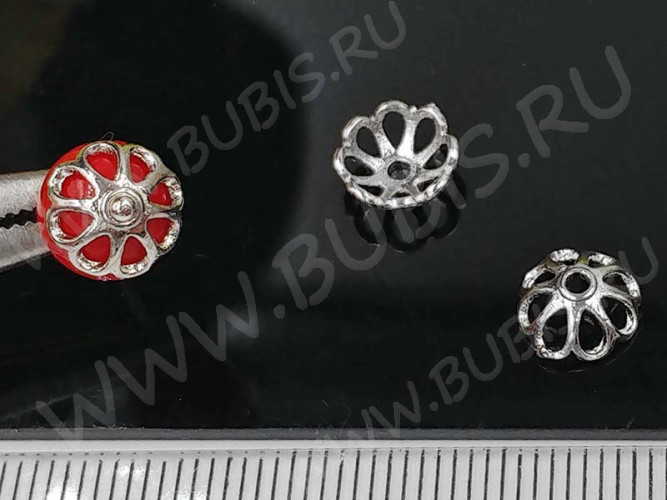 255 Шапочка чашечка 8*8*3мм цвет платины (Milano LUX) (Brass с родированием) (2ШТ)