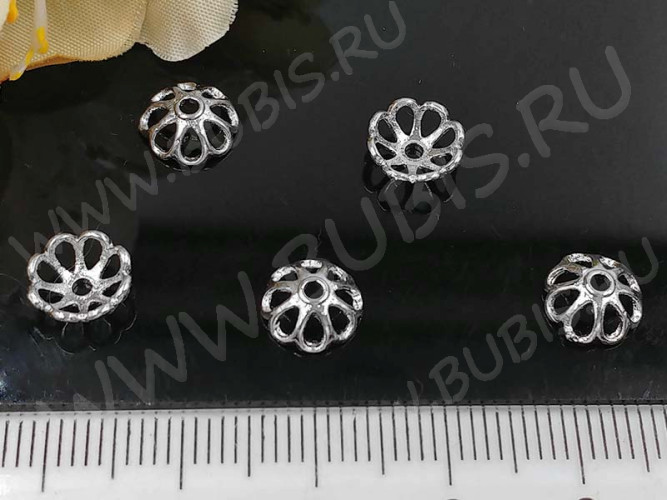 255 Шапочка чашечка 8*8*3мм цвет платины (Milano LUX) (Brass с родированием) (2ШТ)