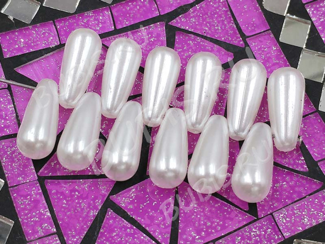 (СКИДКИ!!!) Подвеска Капля 07 19*8*8мм белая жемчужная (акрил) (10шт.)