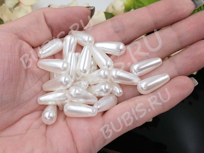 (СКИДКИ!!!) Подвеска Капля 07 19*8*8мм белая жемчужная (акрил) (10шт.)