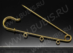 Основа (заготовка) для броши №28 булавка огромная с 3мя кольцами 90*24*7мм золотистая (Iron)