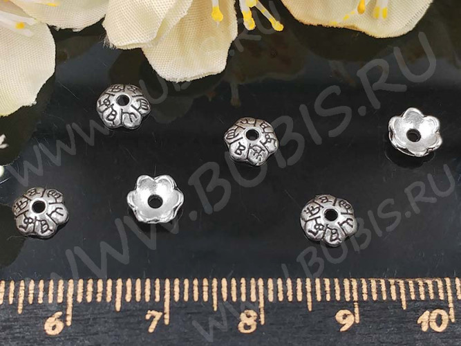 259 Шапочка маленькая с символами 6*6*1,8мм античное серебро (литьё) (20шт)