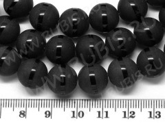Бусина округлая 12мм Агат чёрный матовый С ПОЛОСКОЙ пресс. (камни)