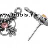 Пуссеты ("гвоздики") №030 Цветочек со стразом 19*15*14,5мм античное серебро и т.розовый (литьё) (1 пара) Купить Пуссеты ("гвоздики") №030 Цветочек со стразом 19*15*14,5мм античное серебро и т.розовый (литьё) (1 пара) с доставкой по России