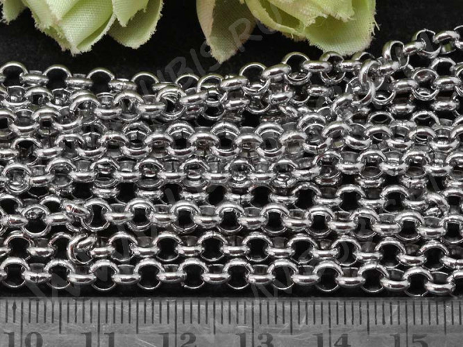 Цепочка S16 Ювелирная сталь Ролло (Rolo) 5*5*1,3мм цвет платины (Хирургическая сталь) (50см)