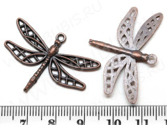 Подвеска Стрекоза 12 ажурная 34,5*25*2,5мм античная медь (литьё)