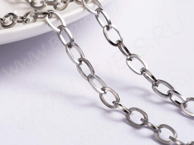 Цепочка S17 стальная овальное плоское звено 6,7*3,8мм цвет платины (Хирургическая сталь)(50см)