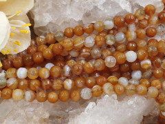 (ОПТ) Бусина округлая ГРАНЁНАЯ 4мм Агат Мадагаскарский св.коричнево-молочный (камни) (НИТЬ)