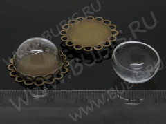 Пузырь стеклянный 11 Полусфера+сеттинг 25*25*12мм прозрачная и античная бронза (стекло и  Brass)