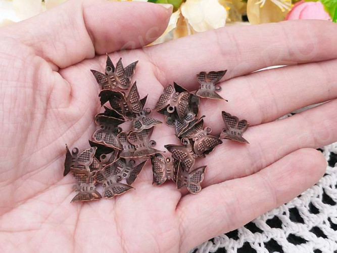 (СКИДКИ!!!) Декоративный элемент 090 подвеска Бабочка 49 маленькая 13*10,5мм античная медь (Iron) (10шт.)