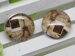 Сменная кнопка для бижутерии 053 18мм Париж Эйфелева башня с фотокарточкой (стекло и латунь)