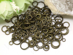 (СКИДКИ!!!) МИКС колечек 04 обычные латунные толстые МИКС 4-10*0,7-1мм античная бронза (BRASS) (15гр)