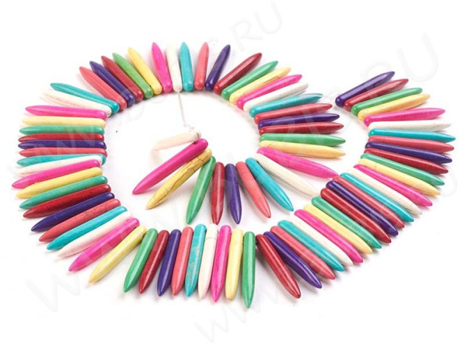 Бусина каменная Клык 24 Говлит синт. 34*5мм МИКС цветов (камни)(20шт)