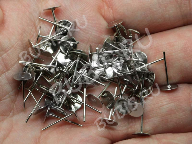 Пуссеты ("гвоздики") №094 с платформой 6мм 12*6*6мм цвет платины (Iron) (10 пар)
