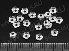 Шапочка тонкая 087 простая 19 Цветочек маленький 4*4*1,2мм серебристая (Milano LUX) (Brass) (20шт.)