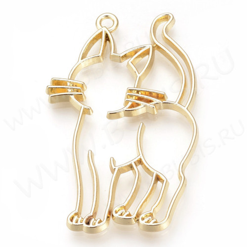 Подвеска Рамка 55 Кошка Кот 45*26*3мм золотистая (литьё)