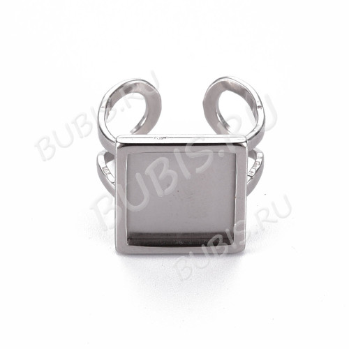 Основа (заготовка) для кольца 171 17мм с квадратным сеттингом 12*12мм цвет платины (Хирургическая сталь)  