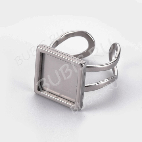 Основа (заготовка) для кольца 171 17мм с квадратным сеттингом 12*12мм цвет платины (Хирургическая сталь)  