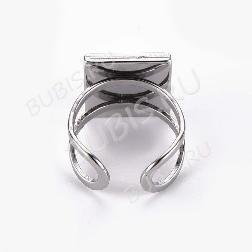 Основа (заготовка) для кольца 171 17мм с квадратным сеттингом 12*12мм цвет платины (Хирургическая сталь)  