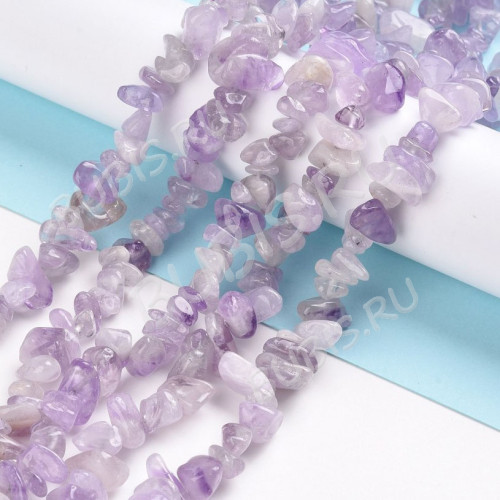 Крошка (галтовка) каменная 251 7-12мм Аметист лавандовый натуральный (камни) (нить прим.80см)