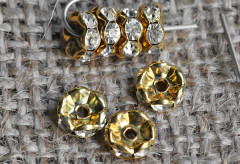 Рондель со стразами 05 8*8*3,5мм золотисто-прозрачный (Brass и стекло)