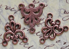 034 Коннектор на 3 нити 19*17*1,5мм античная медь (литьё)