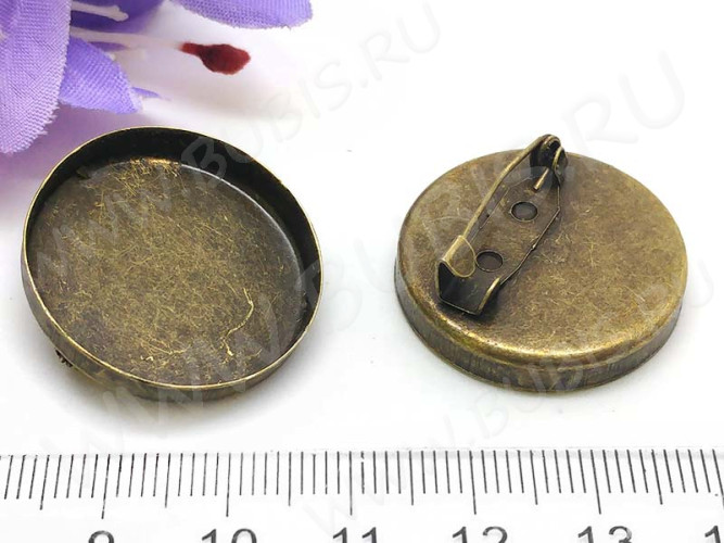 Основа (заготовка) для броши №93 булавка с глубоким сеттингом 25мм Круг 26*26*9,5мм античная бронза (Brass и Iron)