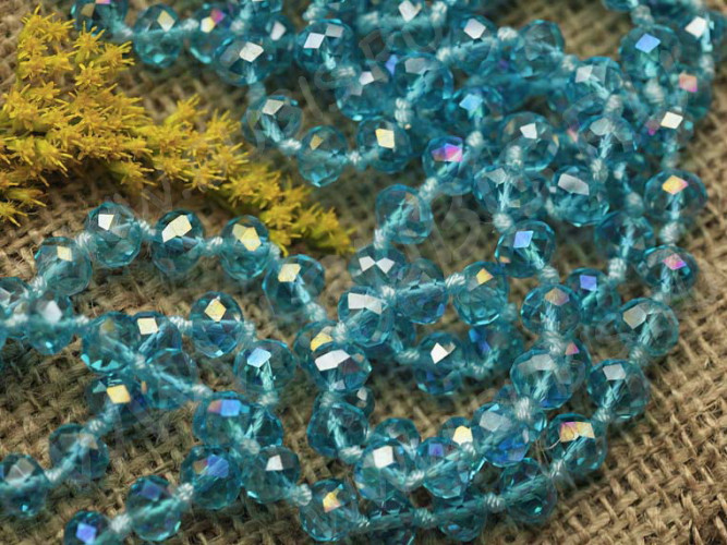 (ОПТ) Бусина Абакус гранёный 8*8*5,5мм небесно-голубой с АВ прозрачный (имитация Сваровски) (НИТЬ)