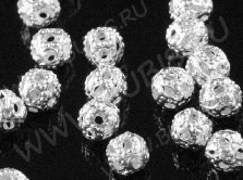 (ОПТ) Бусина ажурная 01 "Шарик" 4мм серебристый (Iron) (100шт.)