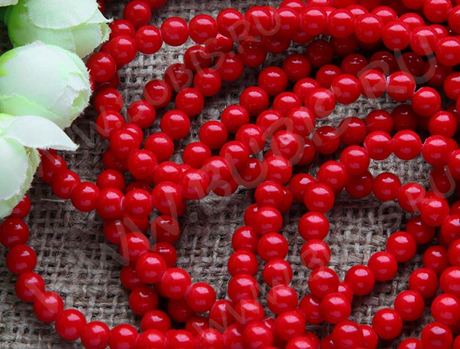 (СКИДКИ!!!) Бусина округлая 6мм Коралл красный пресс. (камни) (10шт.)