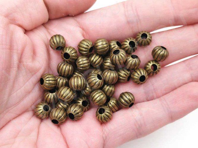 (СКИДКИ!!!) Бусина металлическая Шарик "Тыковка" 8*8*7мм античная бронза (Iron) (10шт.)