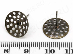 Пуссеты (&quot;гвоздики&quot;) №080 с сеттингом-ситечком 13,5мм 13,5*13,5*13,5мм античная бронза (Brass) (1 пара)