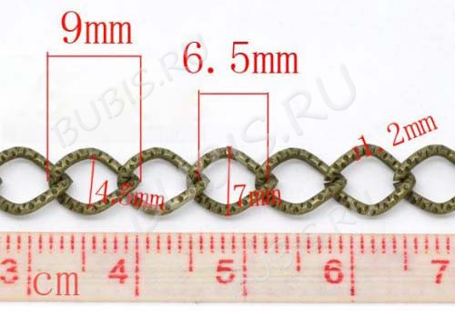 Цепочка I055 кручёная с узором звено 8,5*6,5мм античная бронза (Iron) (50см)