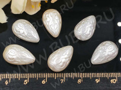 (СКИДКИ!!!) Бусина акриловая Капелька 03 с узором 18*11*6,5мм МИКС белых и айвори жемчужных (акрил) (20шт.)