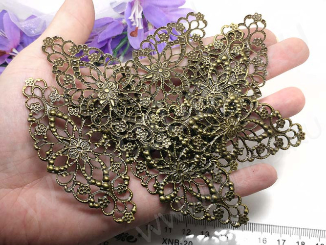 (СКИДКИ!!!) Декоративный элемент 073 Овал ажурный 80*35*1мм античная бронза (Iron) (имитация скани) (10шт)