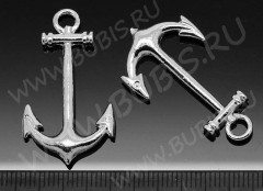 Подвеска Якорь 10 3D 35*20*3,7мм серебристый (литьё)