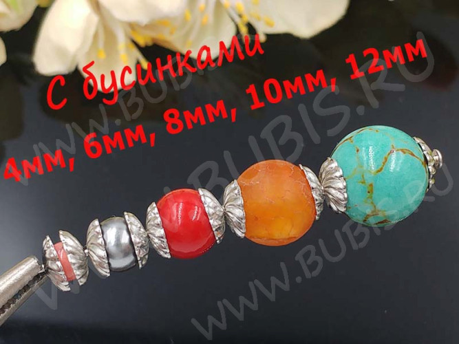 Шапочка тонкая 098 простая 34 с узором 7*7*2мм цвет платины (Brass) (10шт)