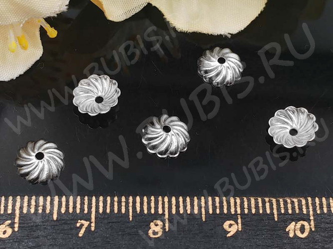 Шапочка тонкая 098 простая 34 с узором 7*7*2мм цвет платины (Brass) (10шт)