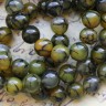 Купить (ОПТ) Бусина округлая 10мм Агат "Вены Дракона" оливковый (камни) (НИТЬ) с доставкой по России