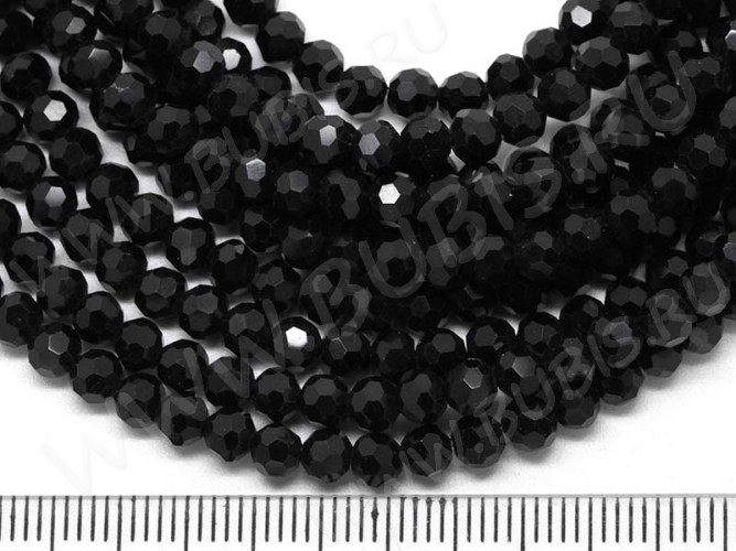 Бусина округлая гранёная 4мм чёрная непрозрачная (стекло) (НИТЬ)